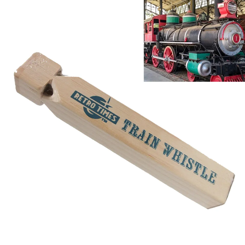 2 x Train Whistle Wooden Iron Engine Sound 7" Choo Choo Noisemaker Kids Toy Gift