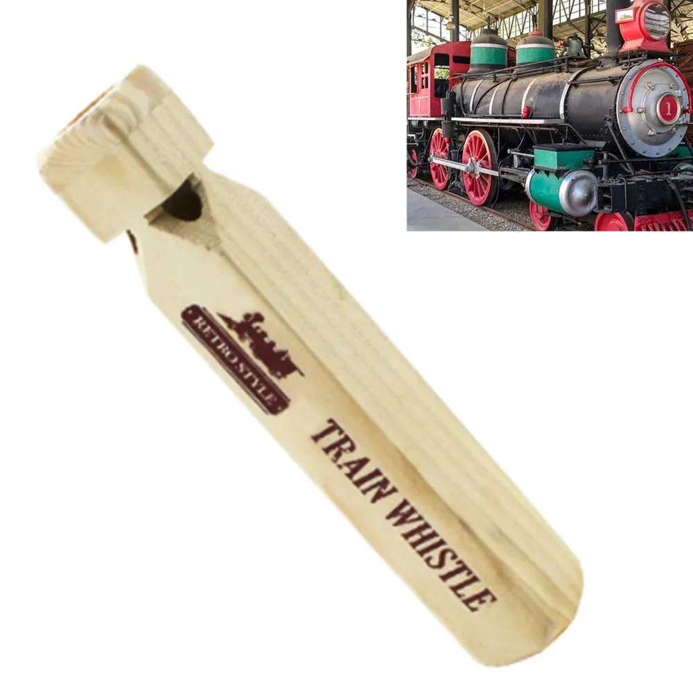 2 x Train Whistle Wooden Iron Engine Sound 7" Choo Choo Noisemaker Kids Toy Gift