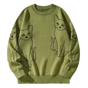 3Leaves Women's Cat Print Sweater