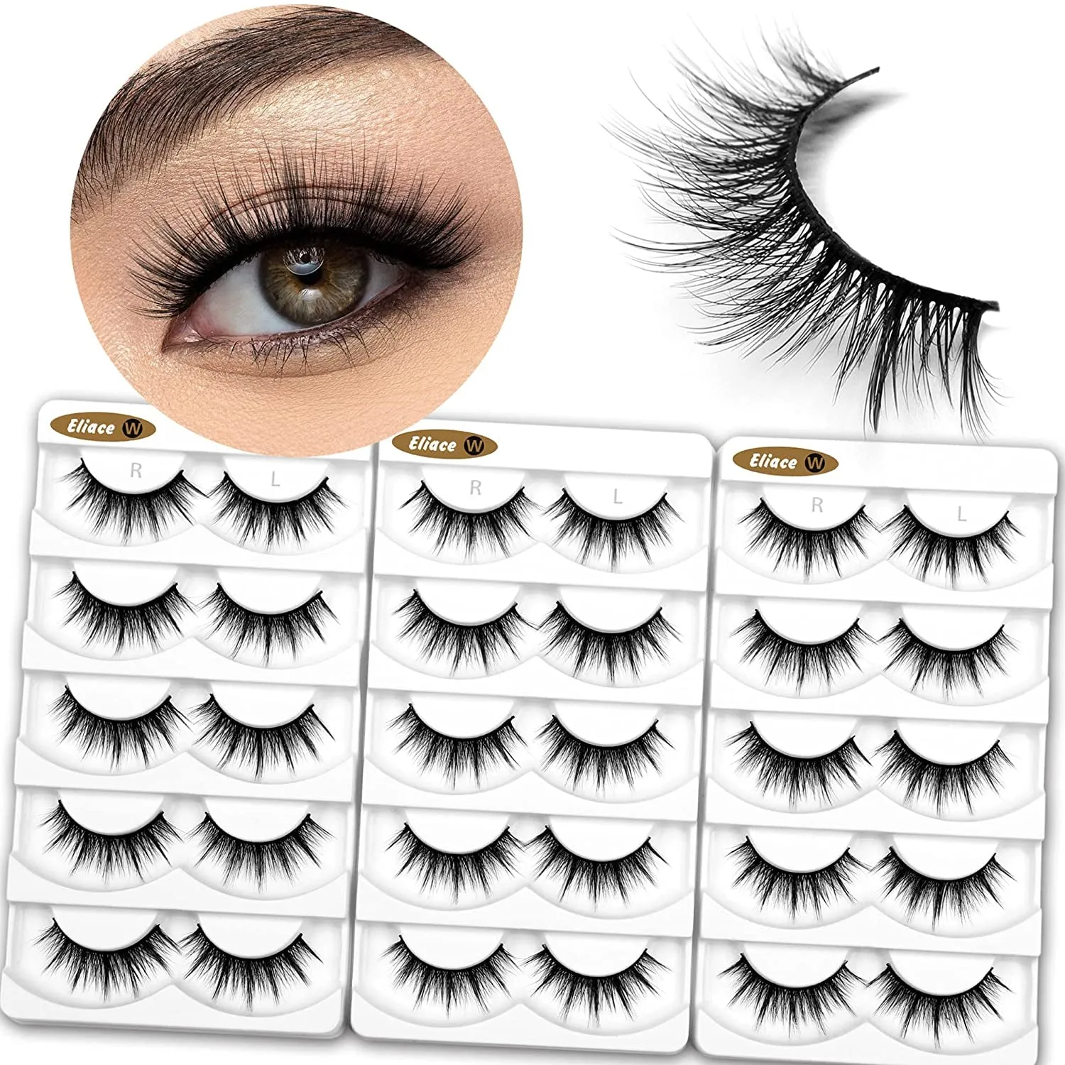 50 Pairs Luxurious Faux Mink Cat Eye Lashes - 5 Styles for Natural, Fluffy & Wispy Looks