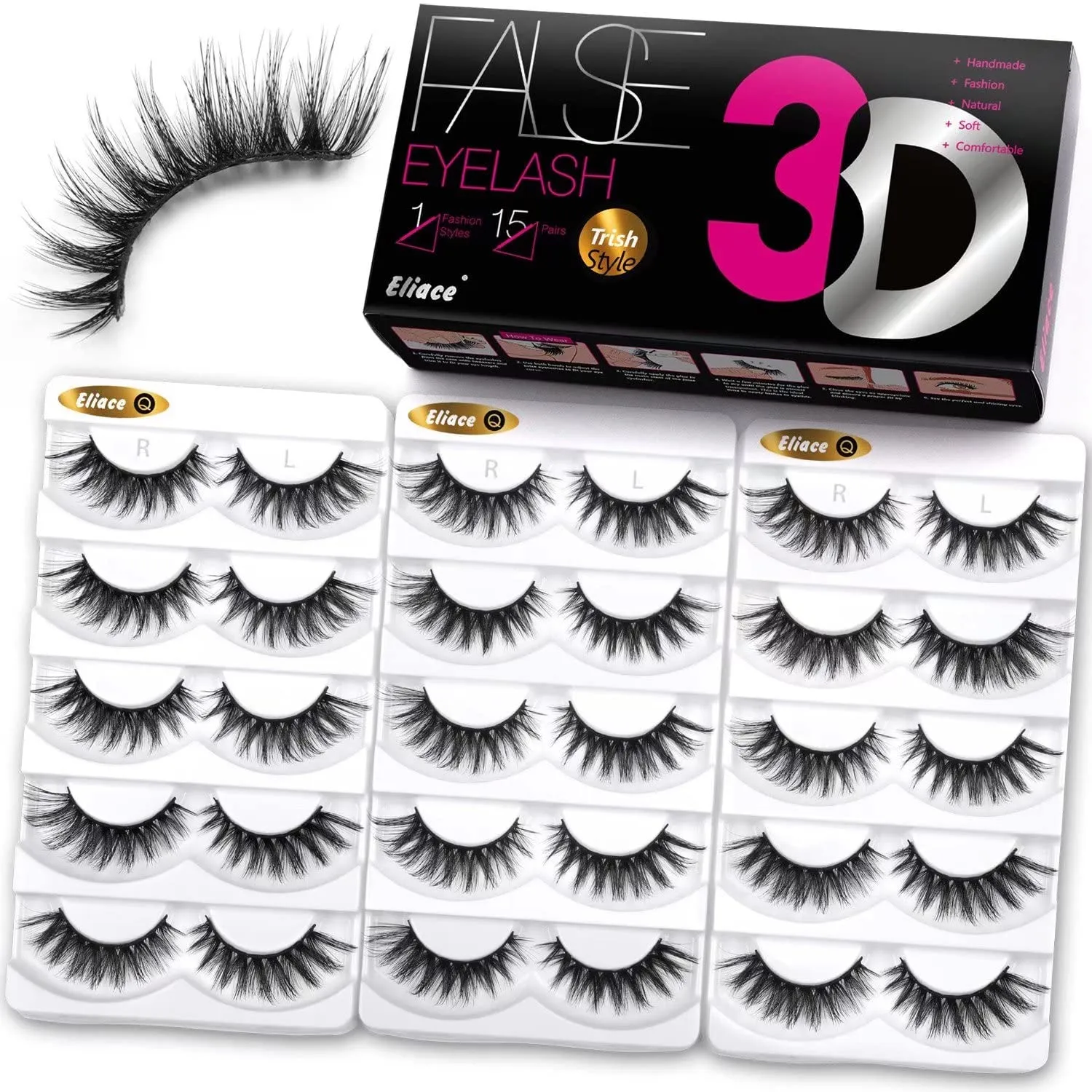 50 Pairs Luxurious Faux Mink Cat Eye Lashes - 5 Styles for Natural, Fluffy & Wispy Looks
