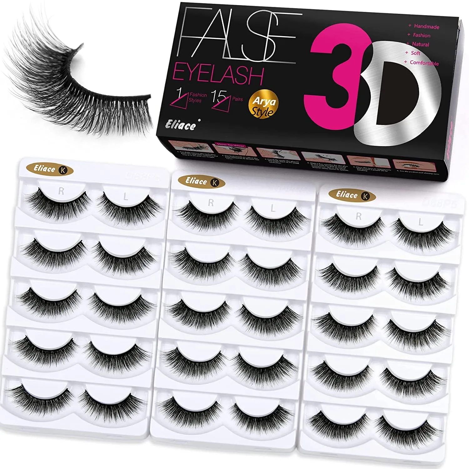 50 Pairs Luxurious Faux Mink Cat Eye Lashes - 5 Styles for Natural, Fluffy & Wispy Looks