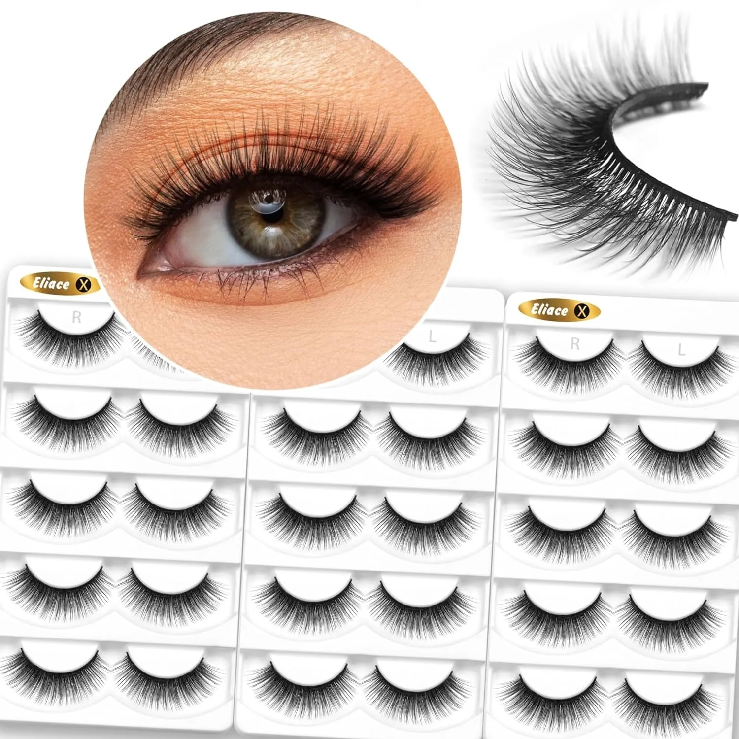 50 Pairs Luxurious Faux Mink Cat Eye Lashes - 5 Styles for Natural, Fluffy & Wispy Looks