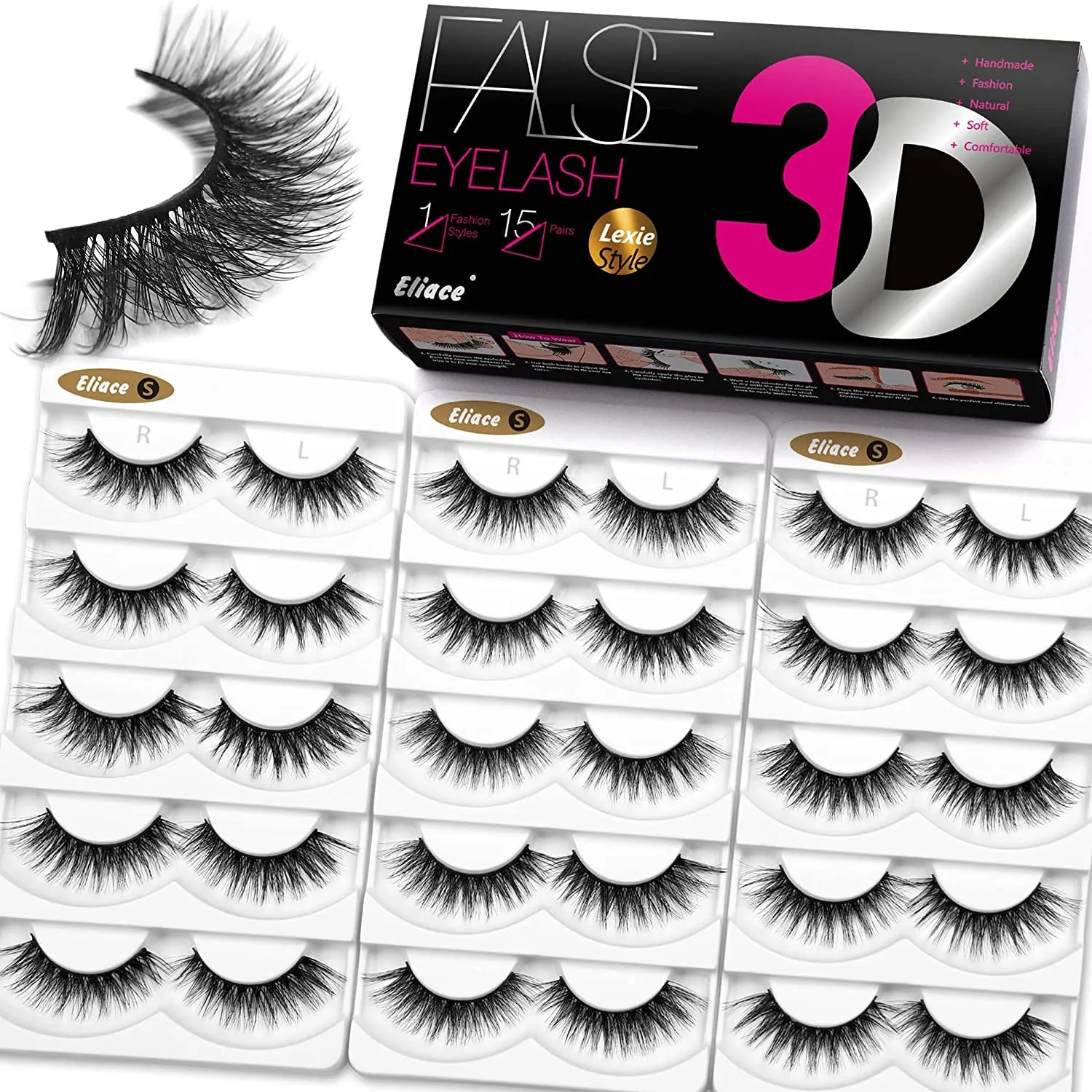 50 Pairs Luxurious Faux Mink Cat Eye Lashes - 5 Styles for Natural, Fluffy & Wispy Looks