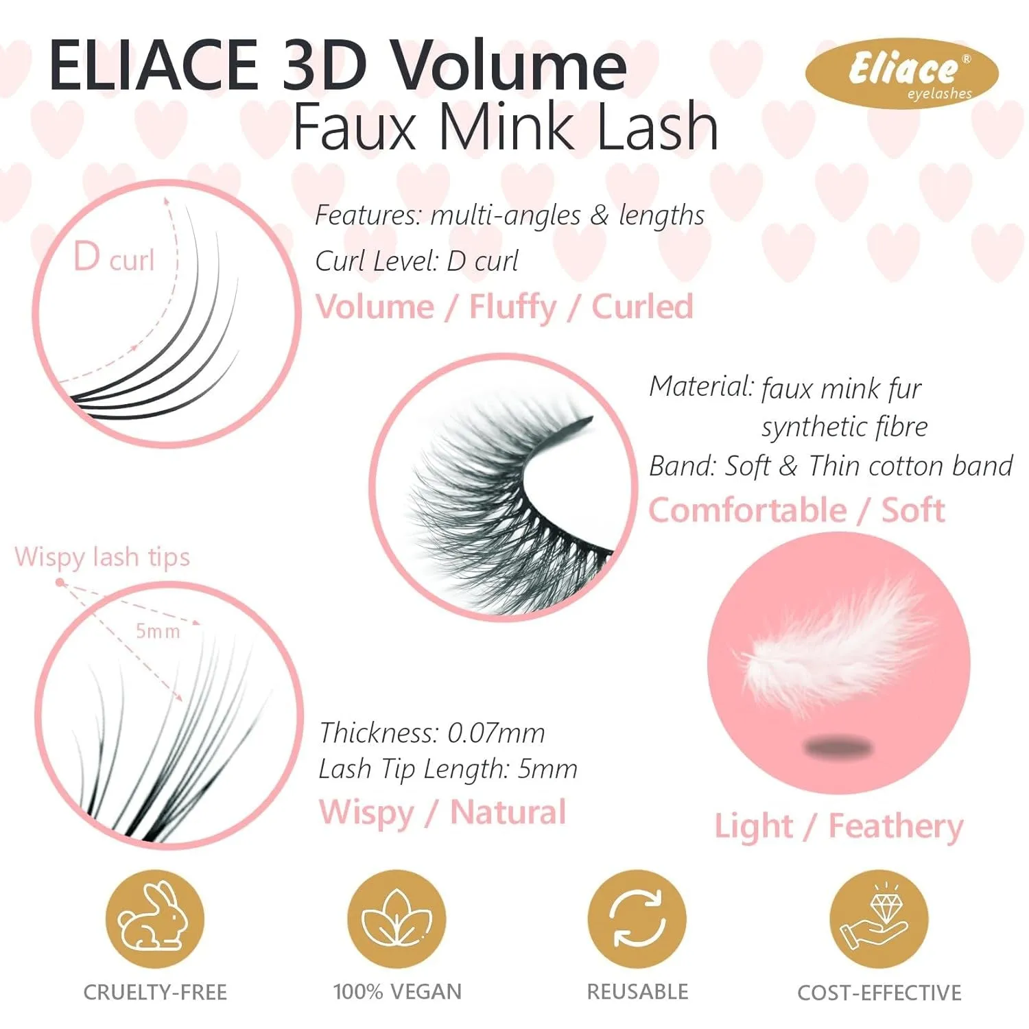 50 Pairs Luxurious Faux Mink Cat Eye Lashes - 5 Styles for Natural, Fluffy & Wispy Looks