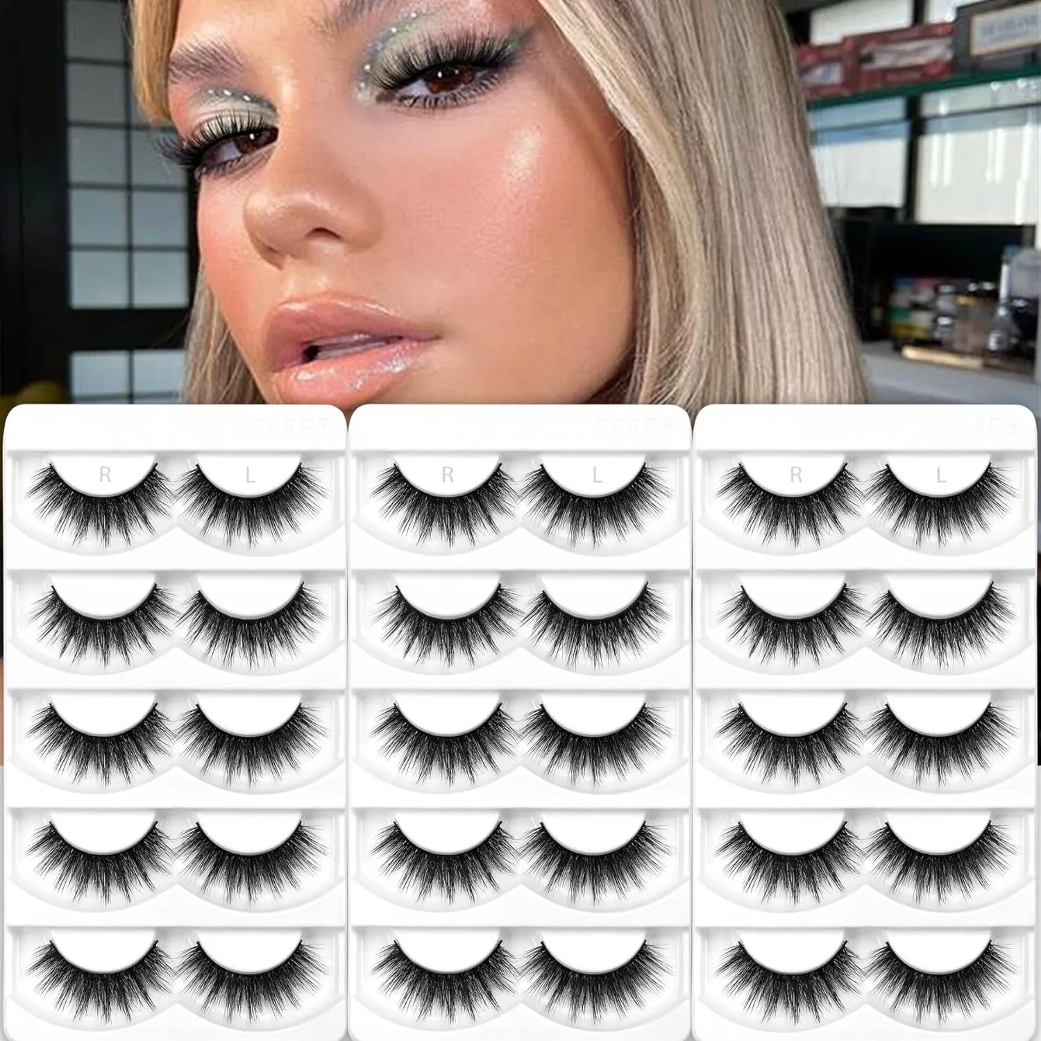 50 Pairs Luxurious Faux Mink Cat Eye Lashes - 5 Styles for Natural, Fluffy & Wispy Looks