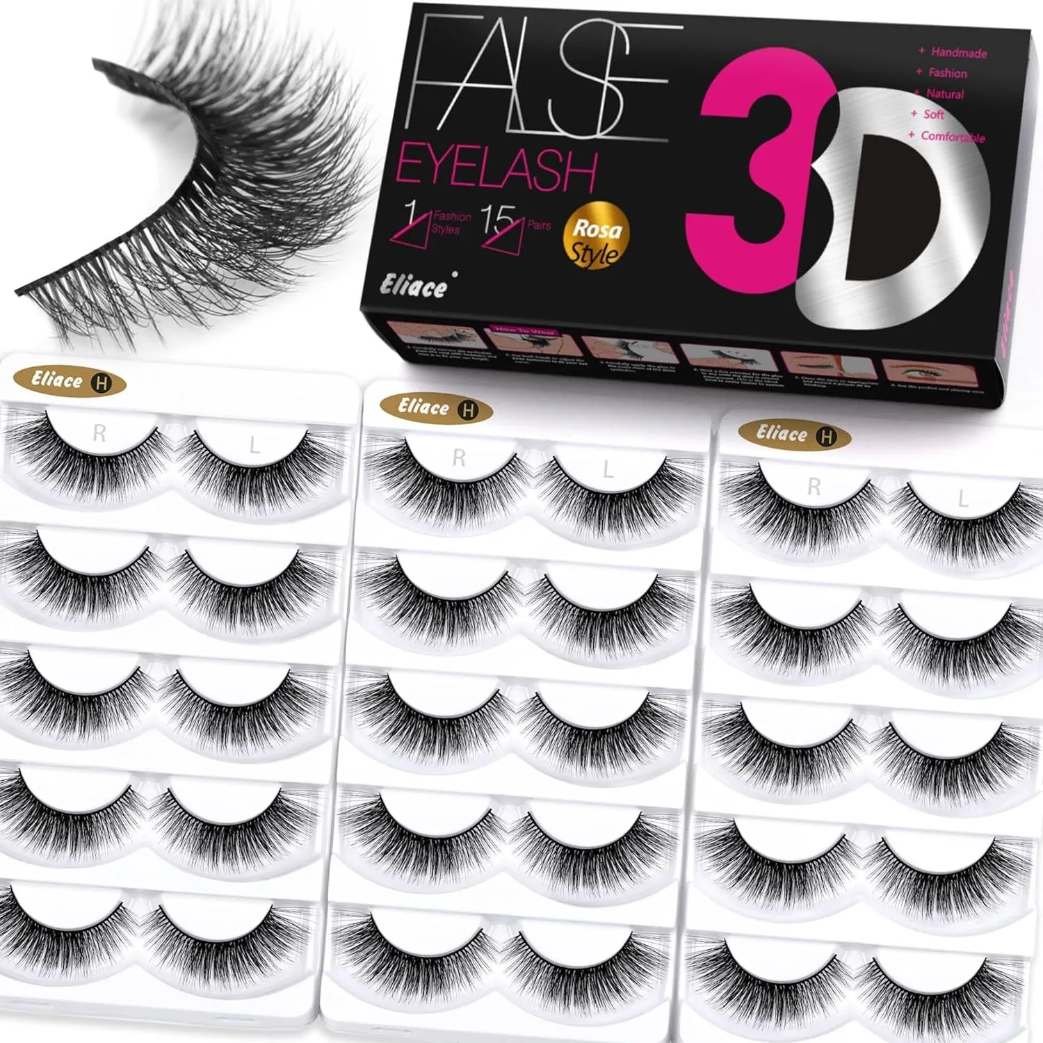 50 Pairs Luxurious Faux Mink Cat Eye Lashes - 5 Styles for Natural, Fluffy & Wispy Looks