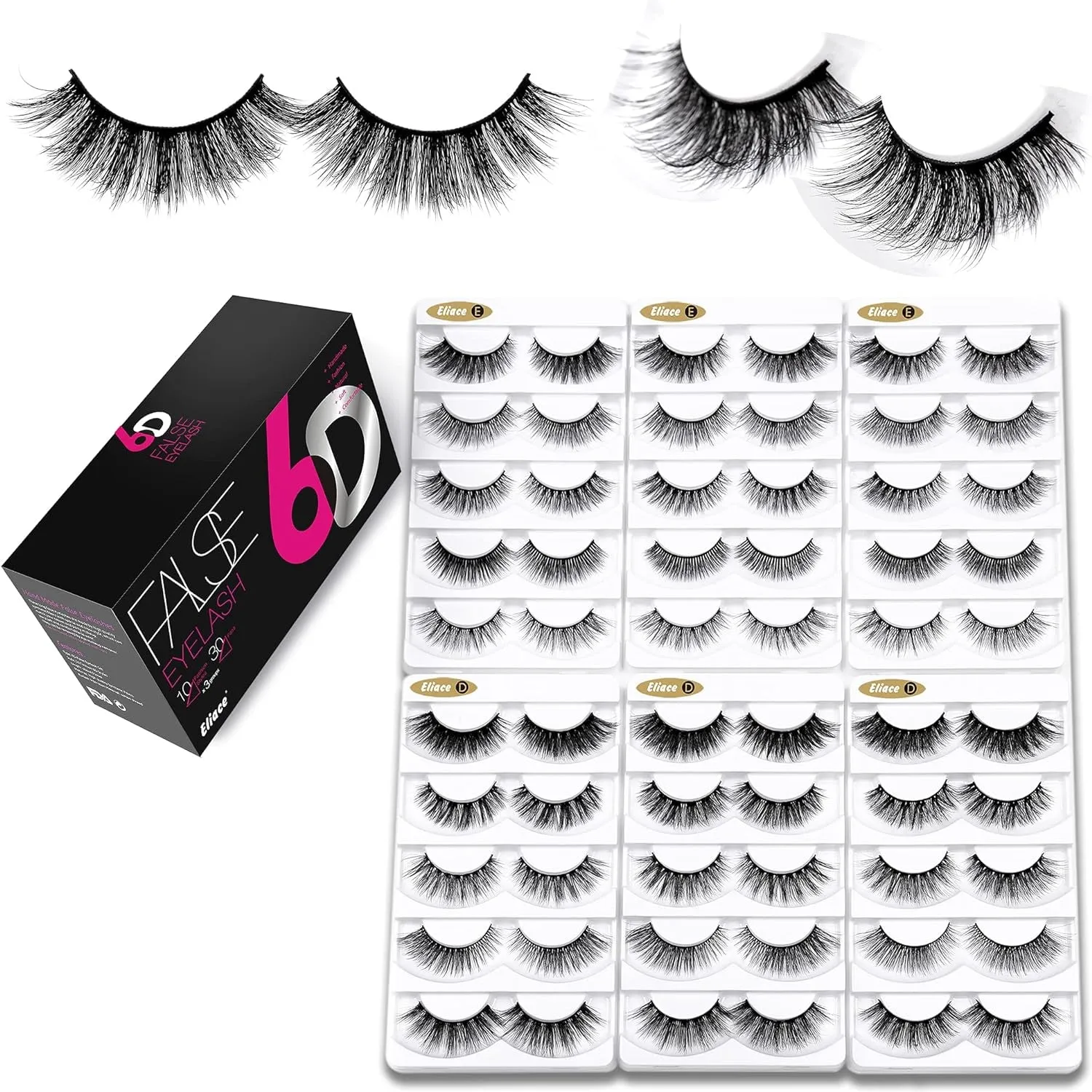 50 Pairs Luxurious Faux Mink Cat Eye Lashes - 5 Styles for Natural, Fluffy & Wispy Looks