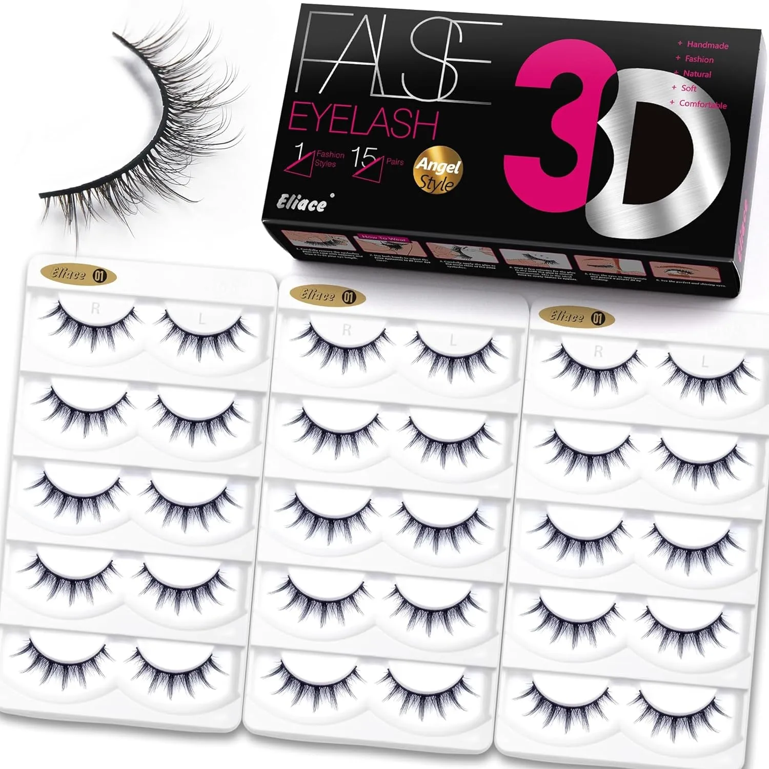 50 Pairs Luxurious Faux Mink Cat Eye Lashes - 5 Styles for Natural, Fluffy & Wispy Looks