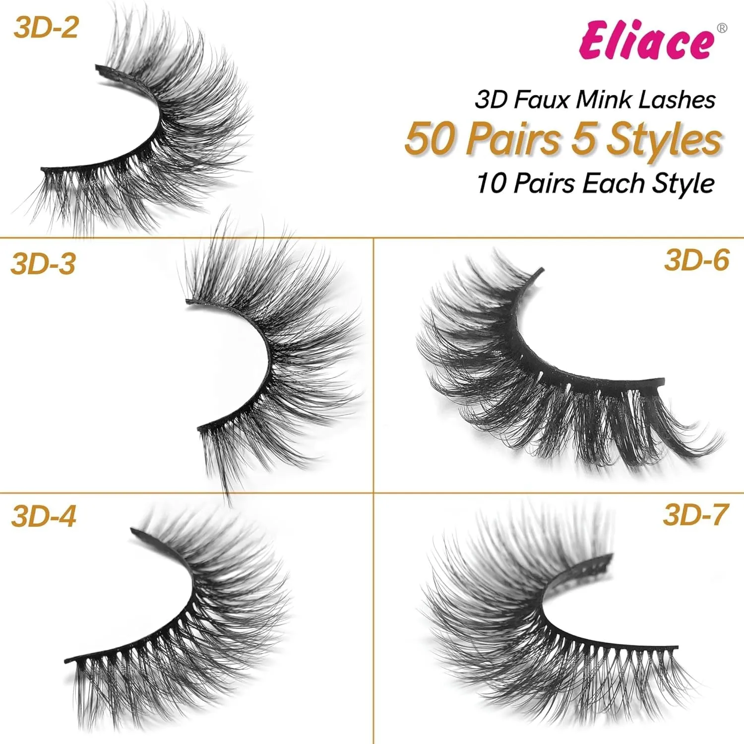 50 Pairs Luxurious Faux Mink Cat Eye Lashes - 5 Styles for Natural, Fluffy & Wispy Looks