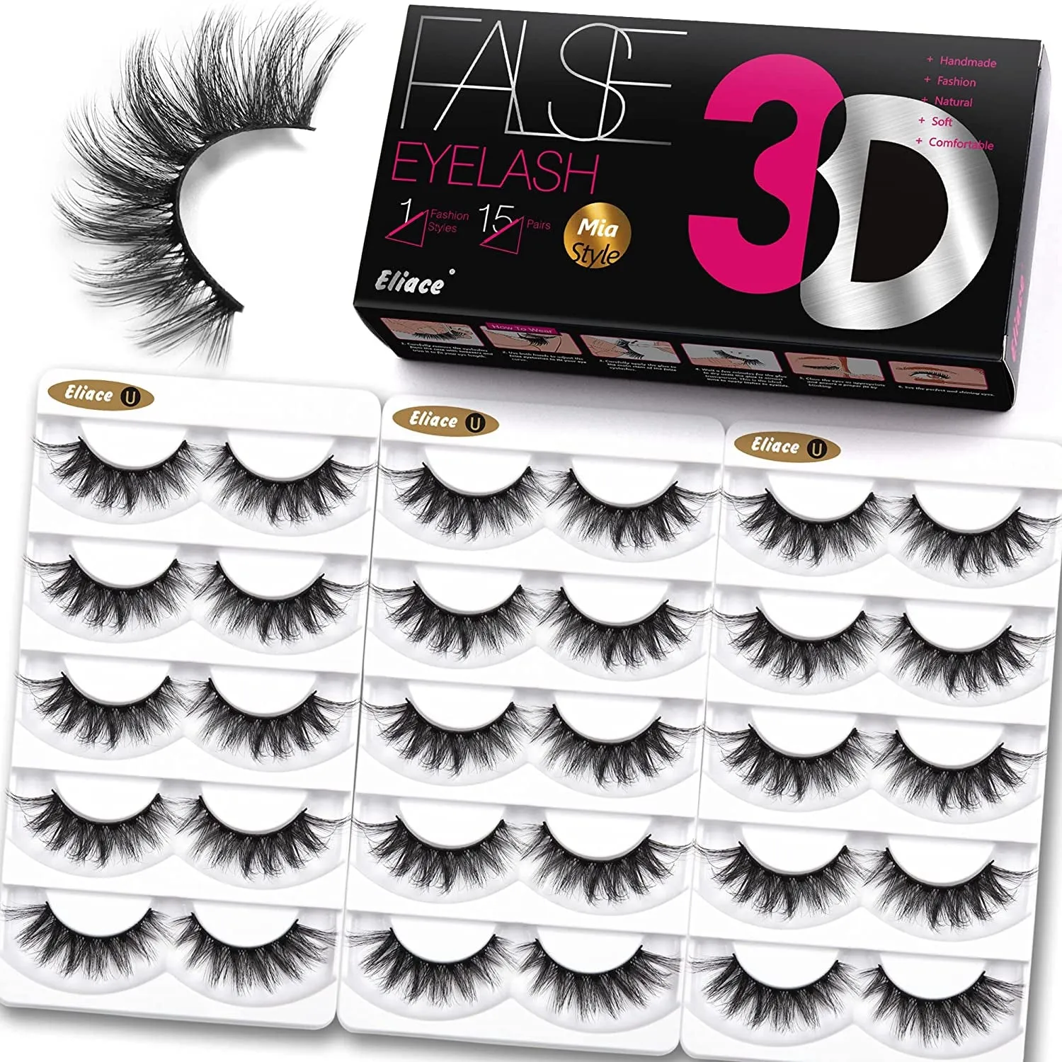 50 Pairs Luxurious Faux Mink Cat Eye Lashes - 5 Styles for Natural, Fluffy & Wispy Looks
