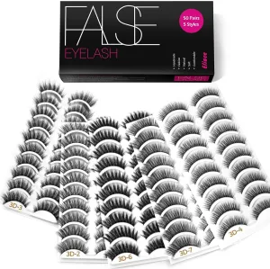 50 Pairs Luxurious Faux Mink Cat Eye Lashes - 5 Styles for Natural, Fluffy & Wispy Looks