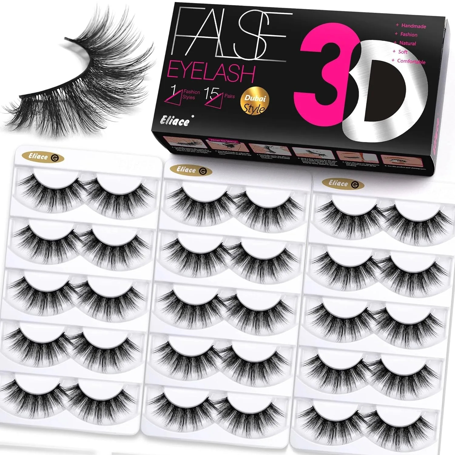 50 Pairs Luxurious Faux Mink Cat Eye Lashes - 5 Styles for Natural, Fluffy & Wispy Looks