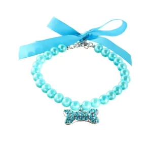 Adjustable Pearl Necklace with Bone Rhinestone Collar for Small Dog