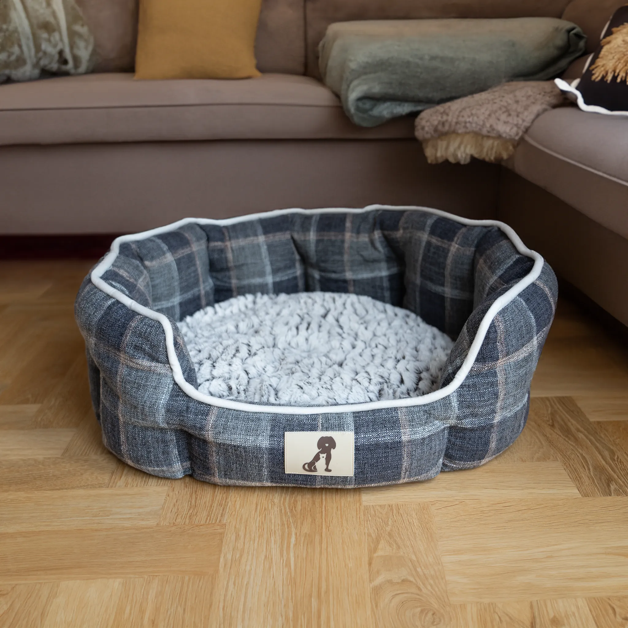 Alfie - Check Soft Dog Bed  - Size S/M/L
