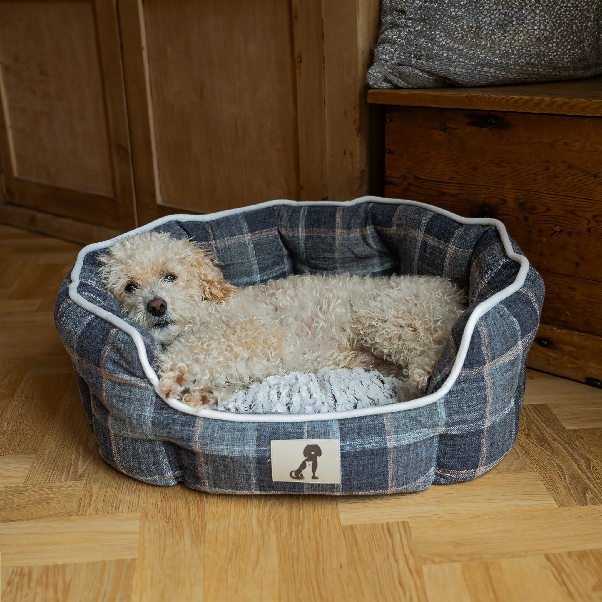 Alfie - Check Soft Dog Bed  - Size S/M/L
