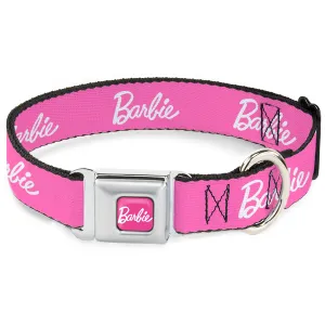 BARBIE Script Signature Full Color Pink/White Seatbelt Buckle Collar - BARBIE Script Signature Logo Pink/White