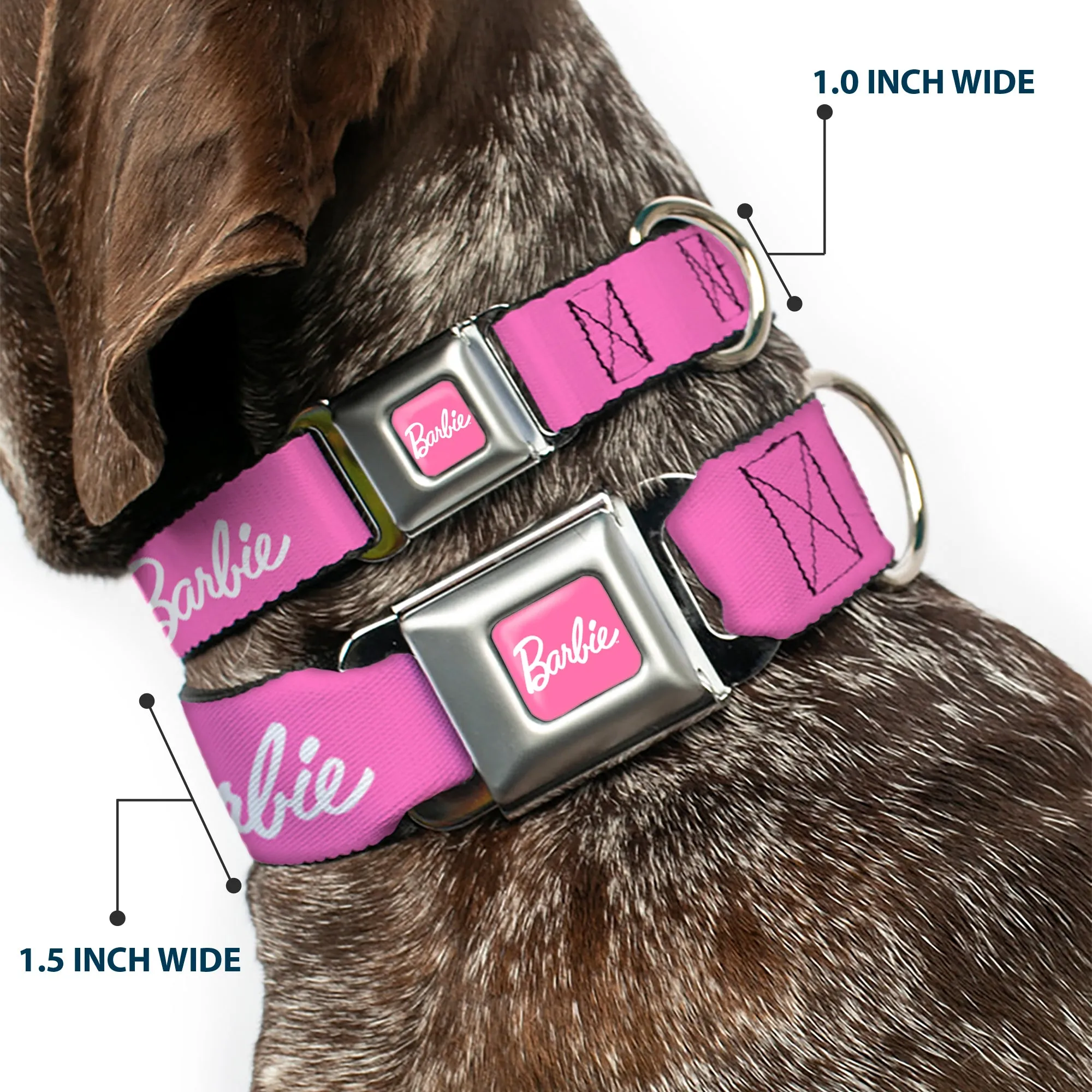 BARBIE Script Signature Full Color Pink/White Seatbelt Buckle Collar - BARBIE Script Signature Logo Pink/White