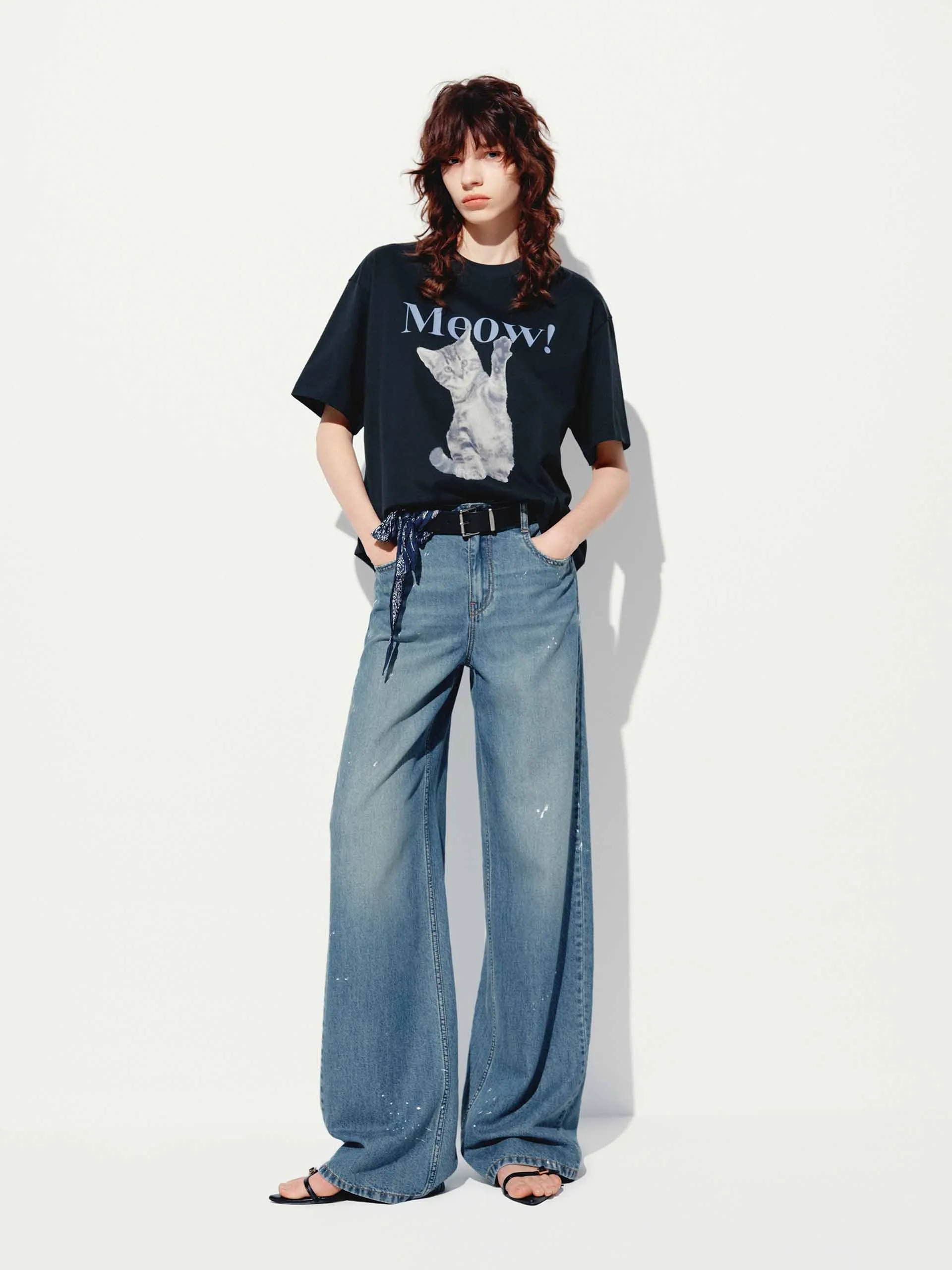 Cat Printed Cotton T-shirt