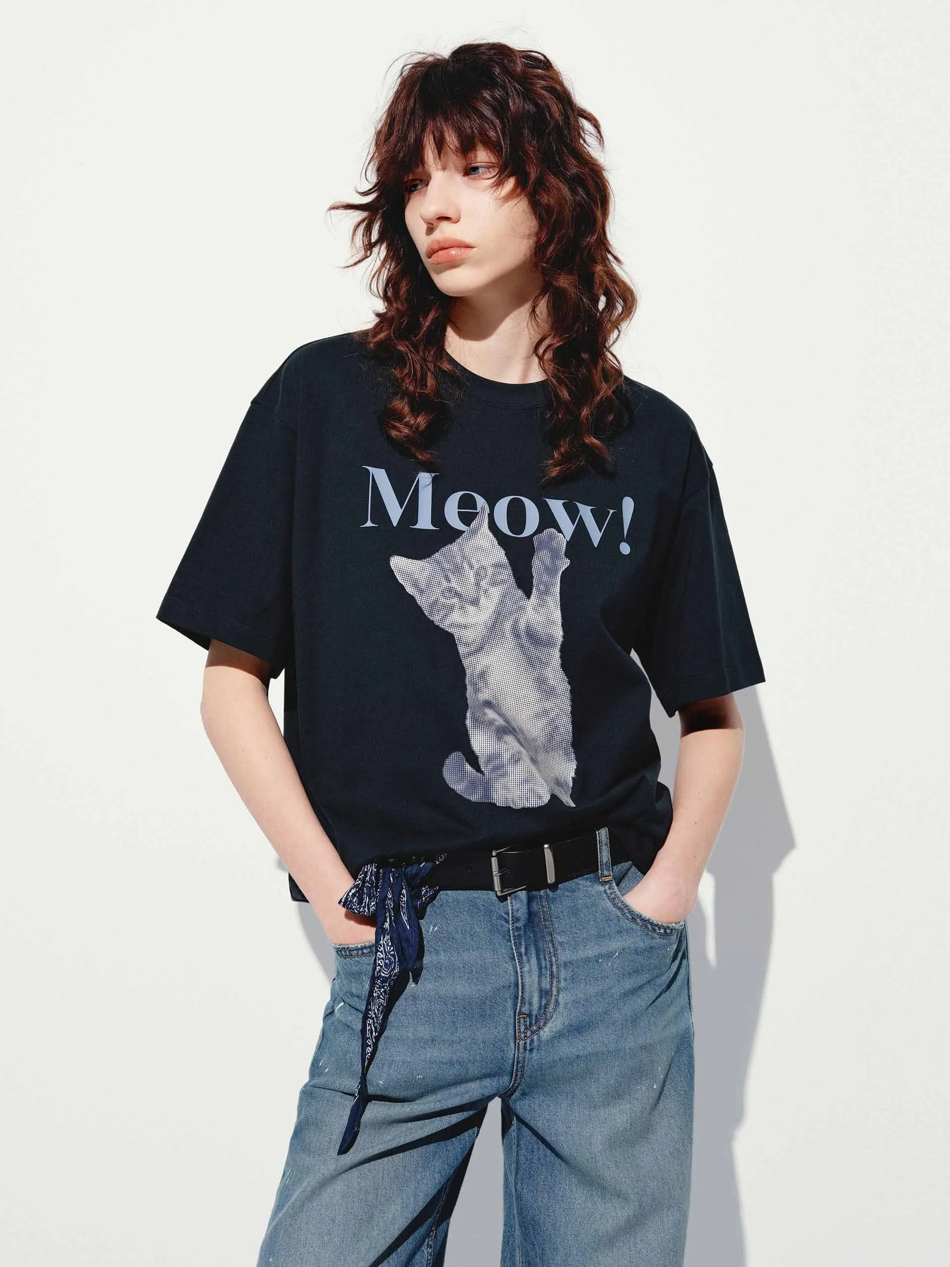 Cat Printed Cotton T-shirt