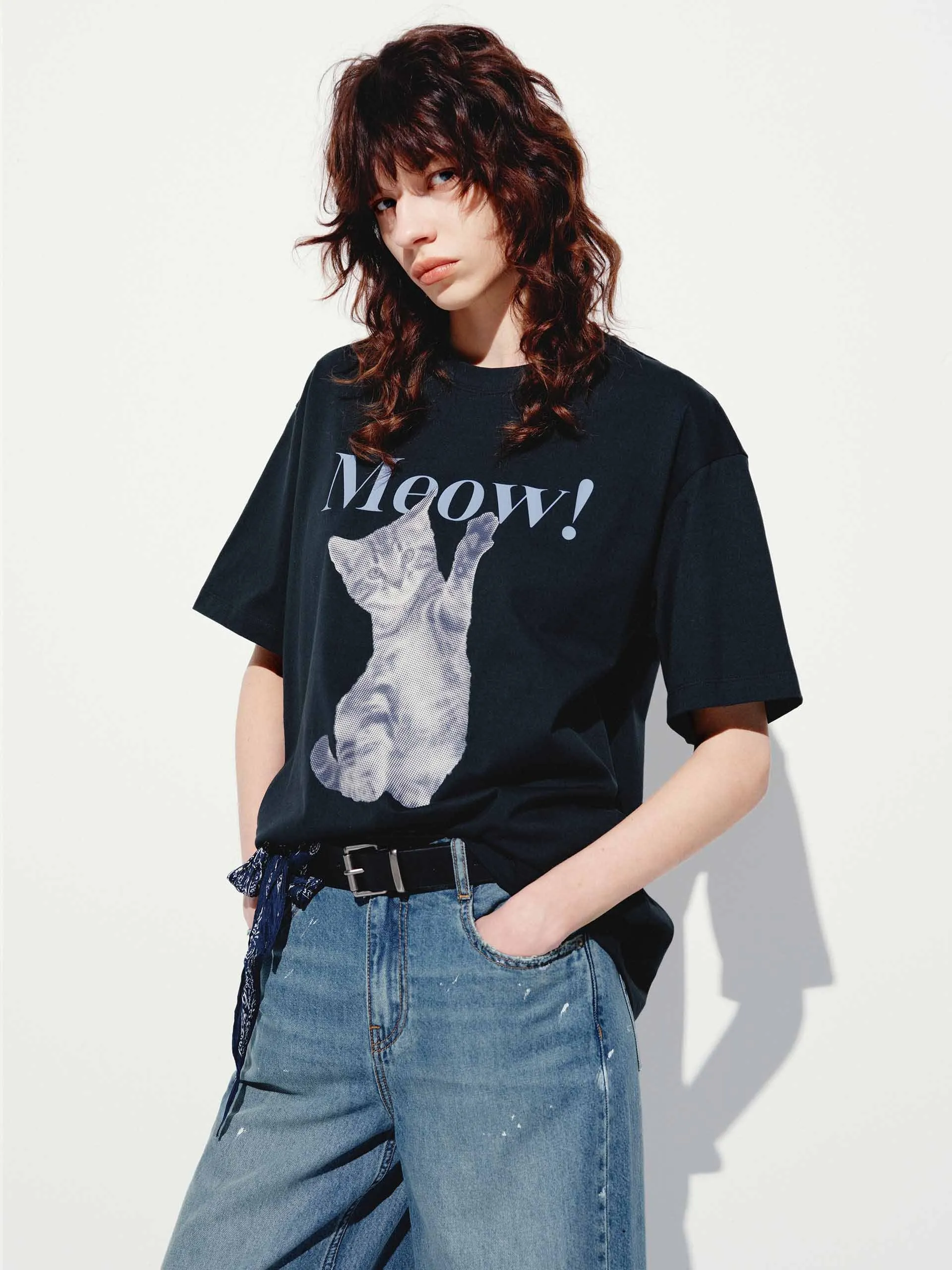 Cat Printed Cotton T-shirt