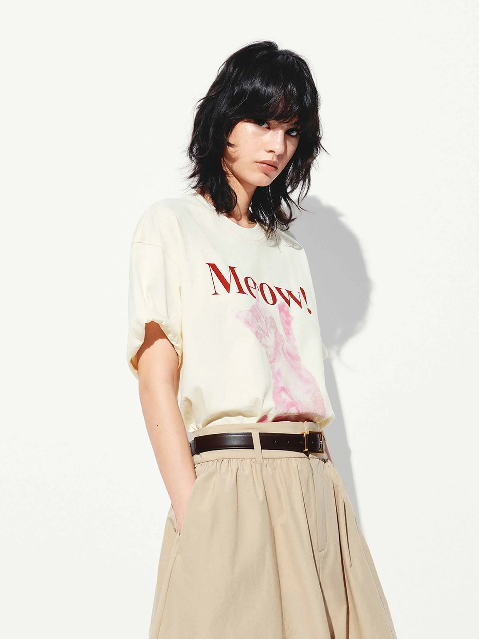 Cat Printed Cotton T-shirt