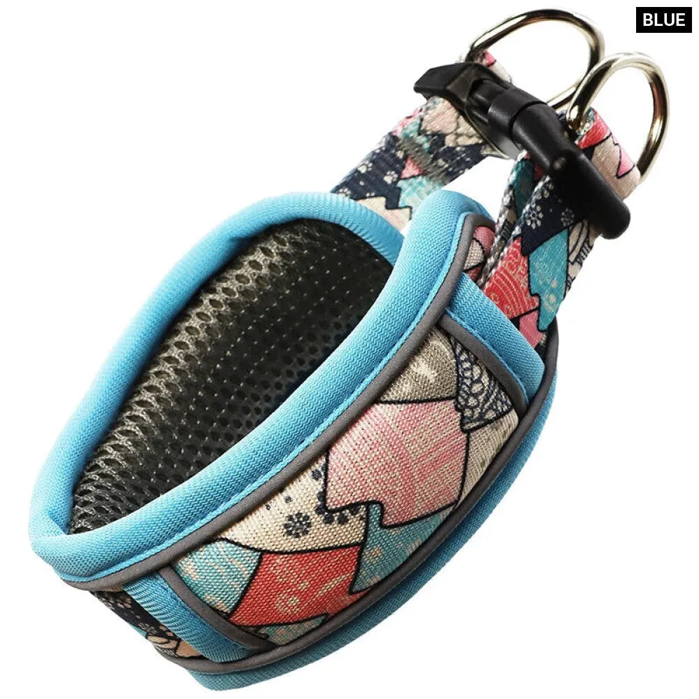 Fashionable Dog Collar Wide Neck Strong Breathable Dual d Rings Padded Printed Quick Release Buckle