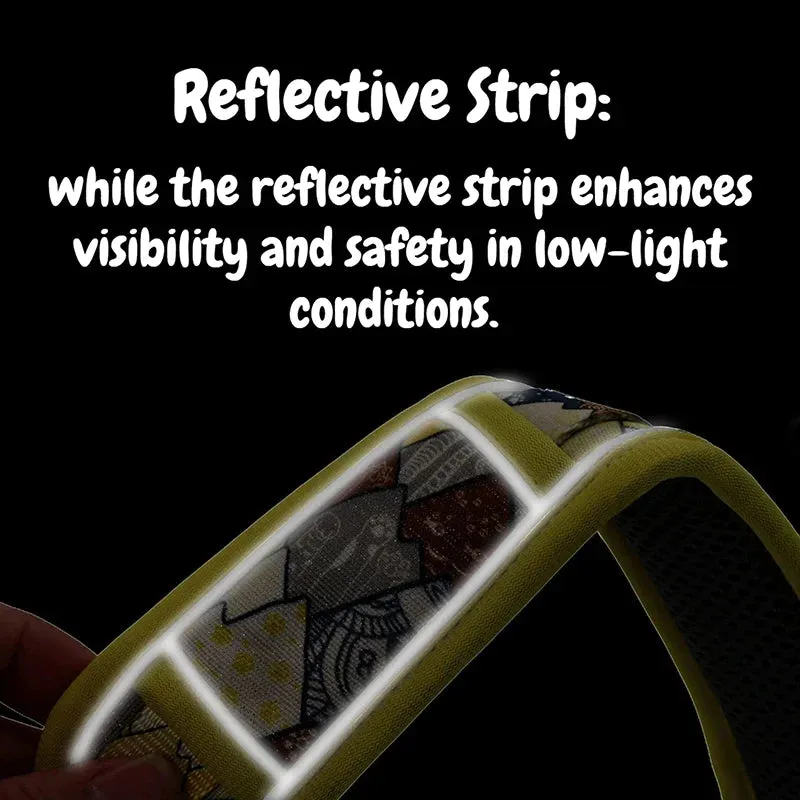 Fashionable Dog Collar Wide Neck Strong Breathable Dual d Rings Padded Printed Quick Release Buckle