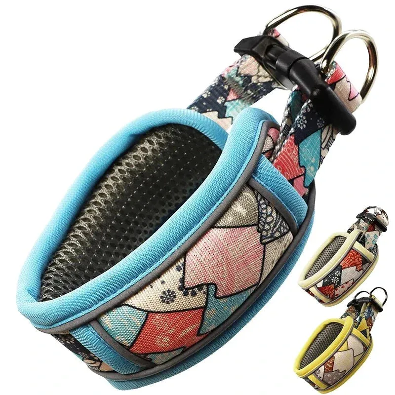 Fashionable Dog Collar Wide Neck Strong Breathable Dual d Rings Padded Printed Quick Release Buckle