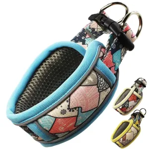 Fashionable Dog Collar Wide Neck Strong Breathable Dual d Rings Padded Printed Quick Release Buckle