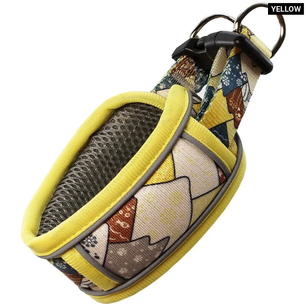 Fashionable Dog Collar Wide Neck Strong Breathable Dual d Rings Padded Printed Quick Release Buckle