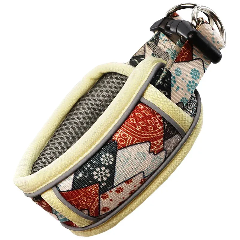 Fashionable Dog Collar Wide Neck Strong Breathable Dual d Rings Padded Printed Quick Release Buckle