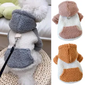 Fleece Dog Hoodie with Leash Attachment