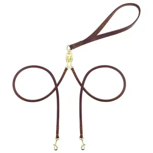 Genuine Leather Double Dog Leash Durable Dual Puppy Pet Leads