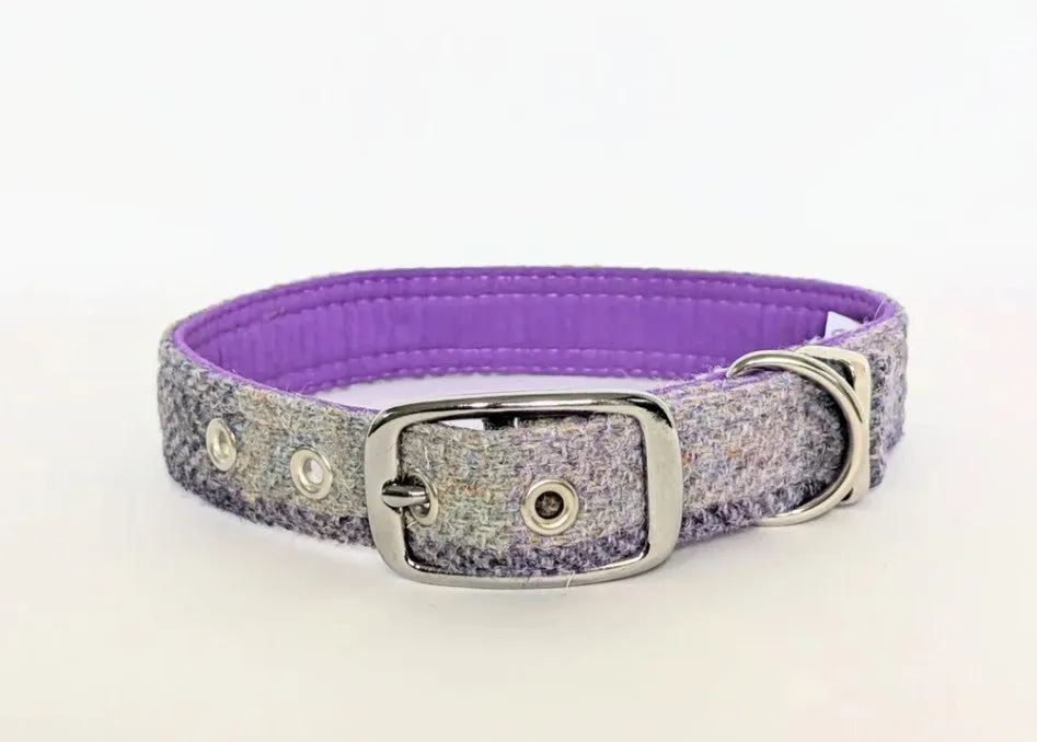 Harris Tweed Lavender Block Buckle Dog Collar