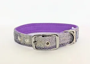 Harris Tweed Lavender Block Buckle Dog Collar