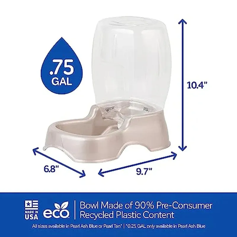 Petmate Pet Caf Gravity Waterer Plastic Water Bowl Dispenser Station, for Cats and Dogs, 0.75 gal, Pearl Tan
