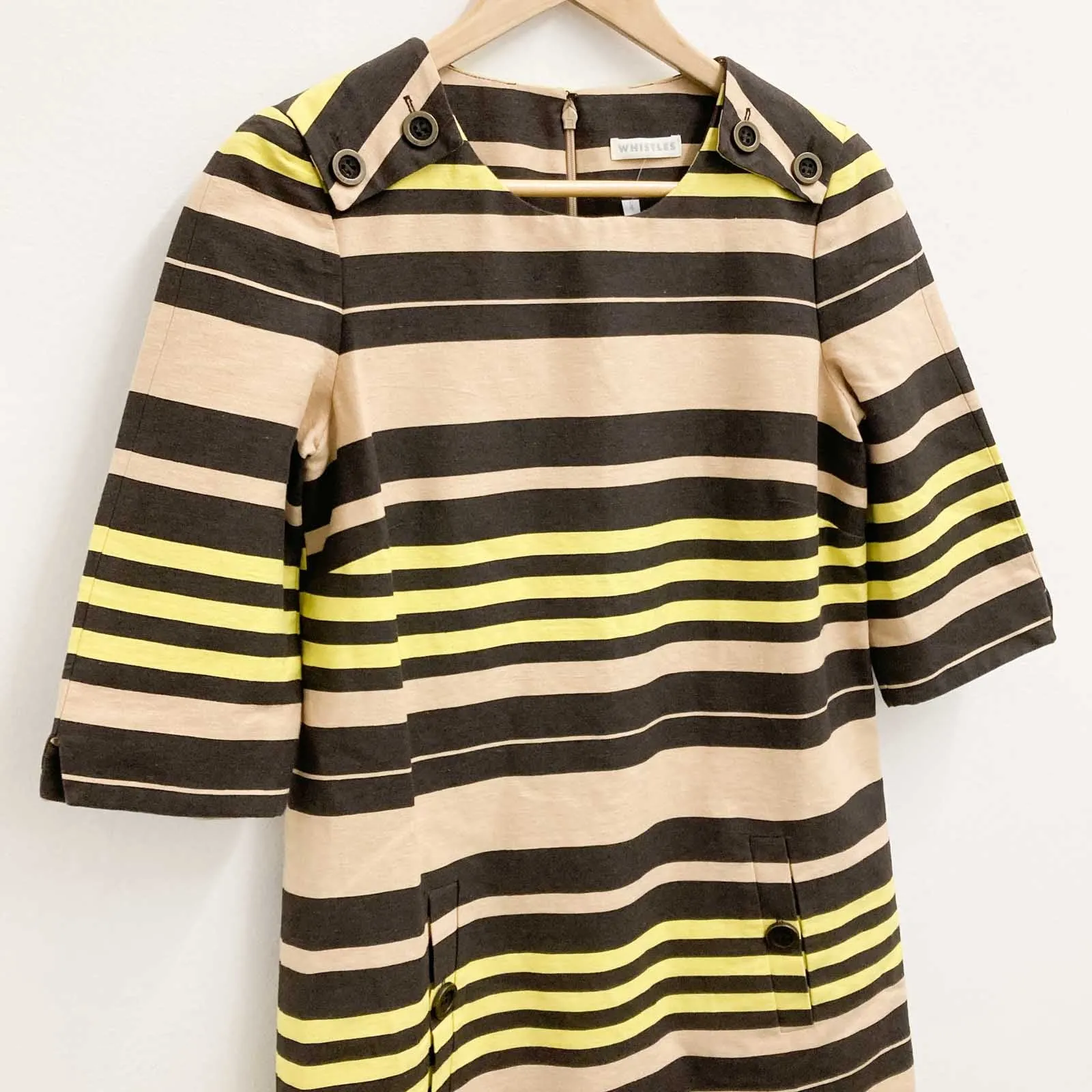 Whistles Brown Strip Shift Dress S