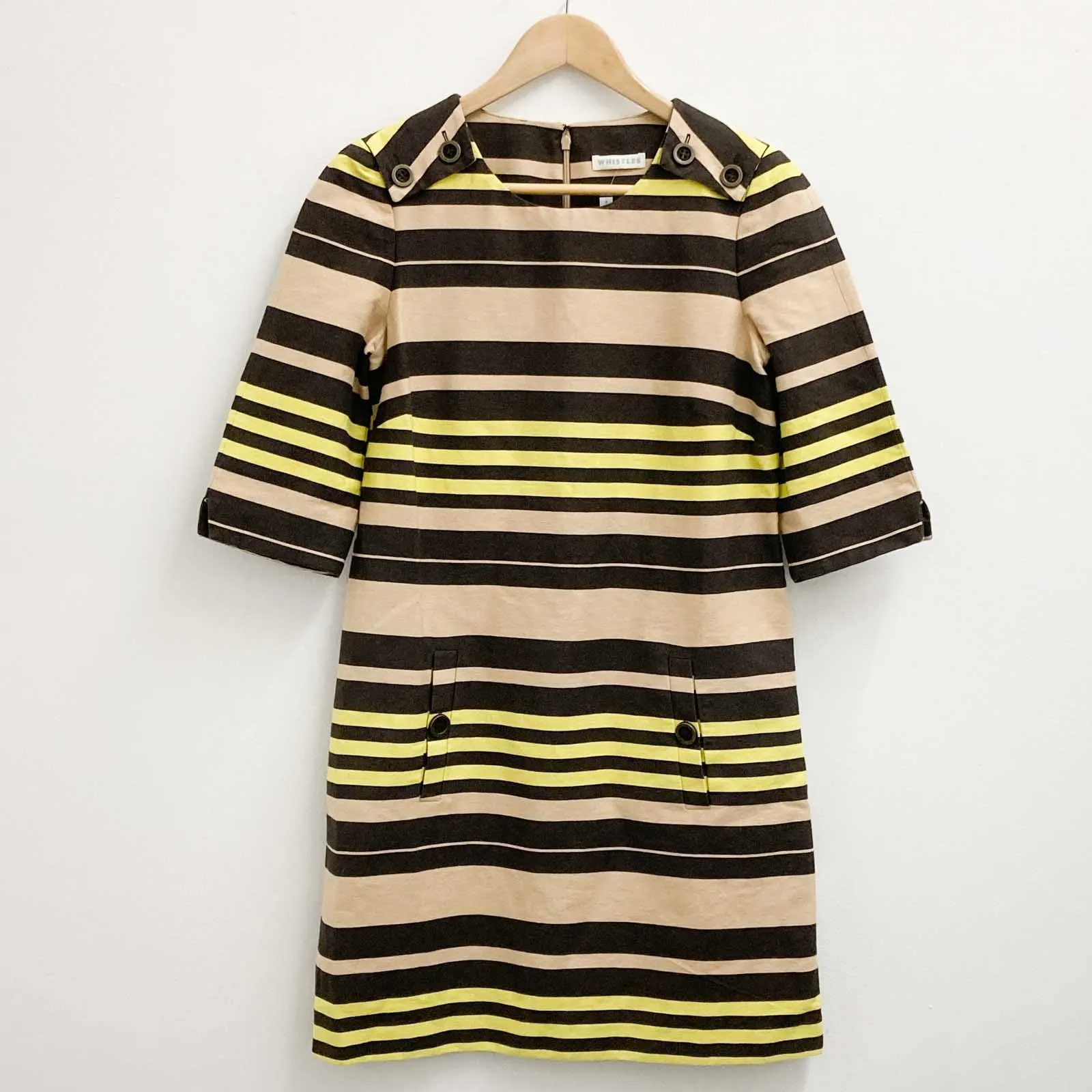 Whistles Brown Strip Shift Dress S